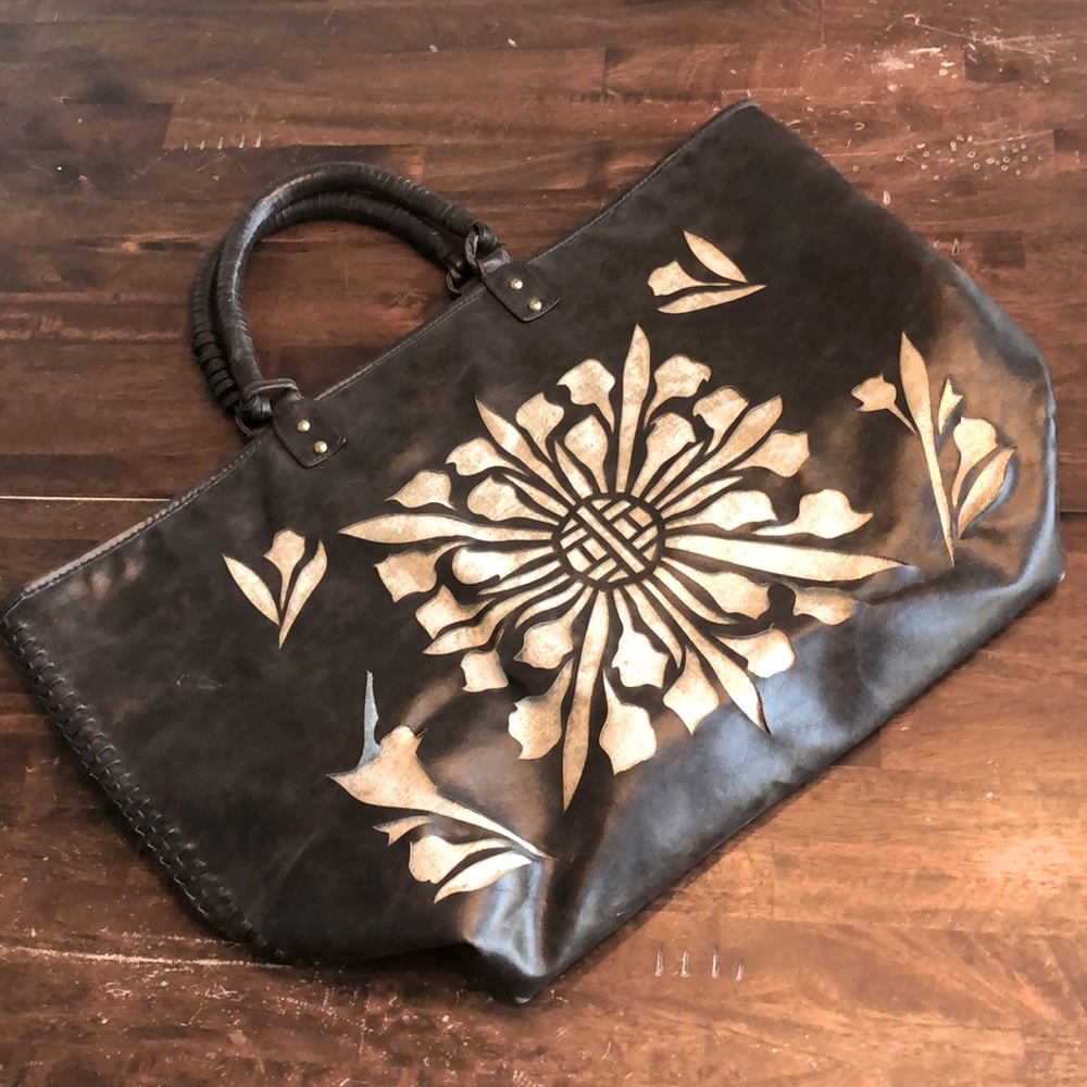 Nine West Women's Brown Floral Tote Beach Bag Extra Large